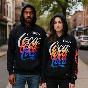 Champion X Coca Cola Collab Reverse Weave Graphic Streetwear Hoodie NEW Unisex